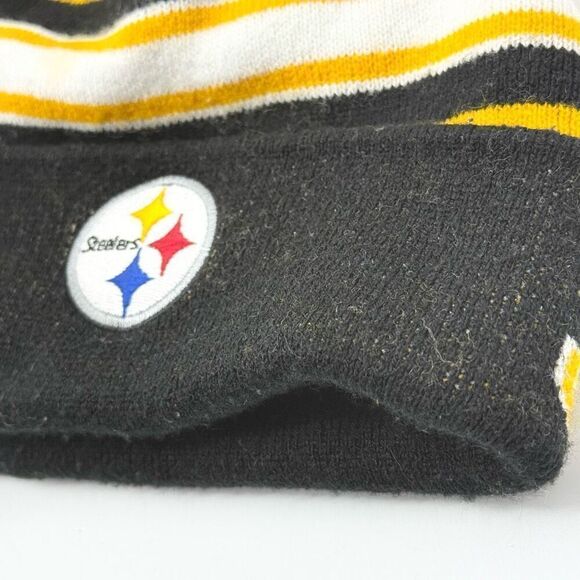 NFL Team Apparel Youth Pittsburgh Steelers Beanie Hat Winter Cap with Pom Poms - Picture 5 of 8